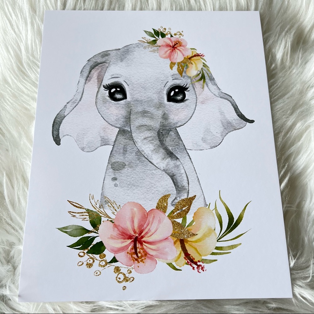 Cute Watercolor Floral Elephant Wall Art Print Poster Unframed - Picture 12 of 15
